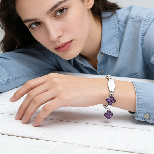 Amethyst Clover Beaded Bracelet