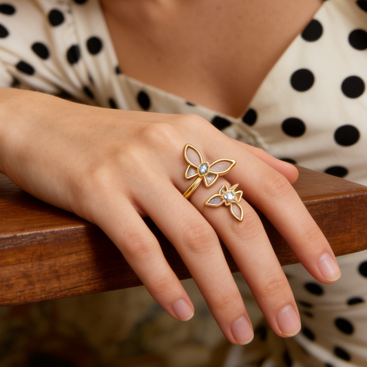 Golden Floral Open Ring