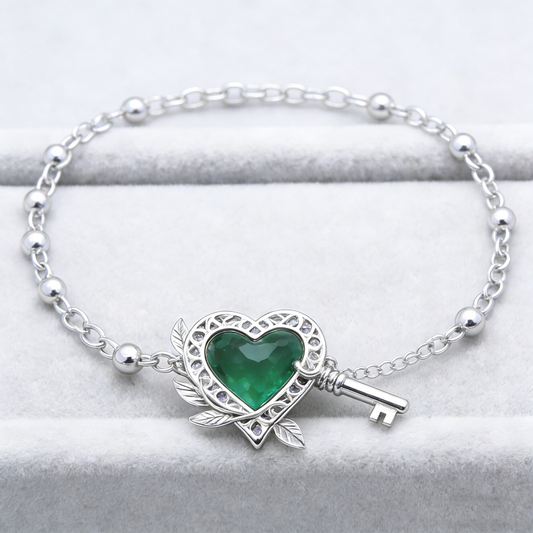 Green Heart & Key Bracelet