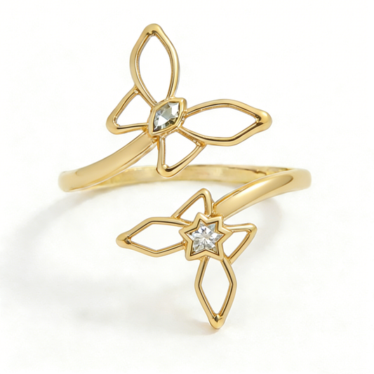 Golden Floral Open Ring